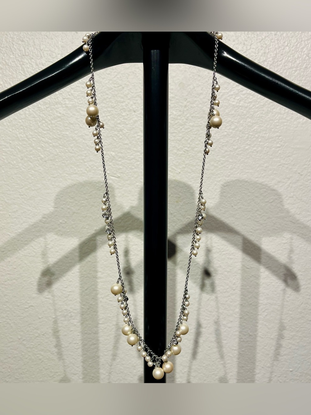 Vintage Faux Pearl Drop Silver Necklace